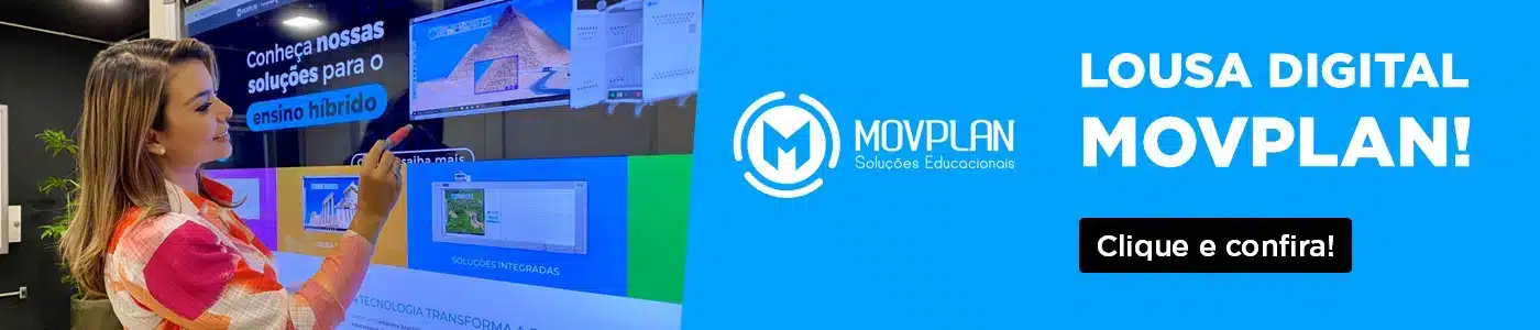 Propaganda com convite para conhecer lousa digital da MOVPLAN